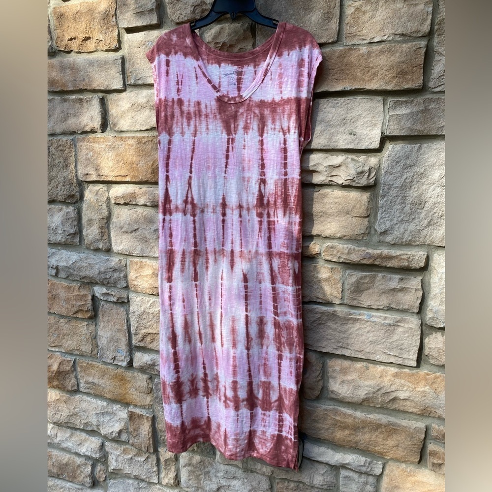 Tie-Dye Pink & Rust Cap-Sleeve Maxi Dress